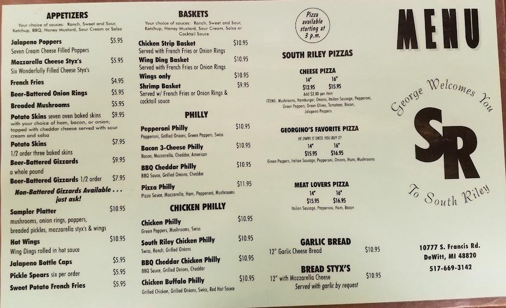 South Riley Grocery, Tavern & Grill Menu image 1