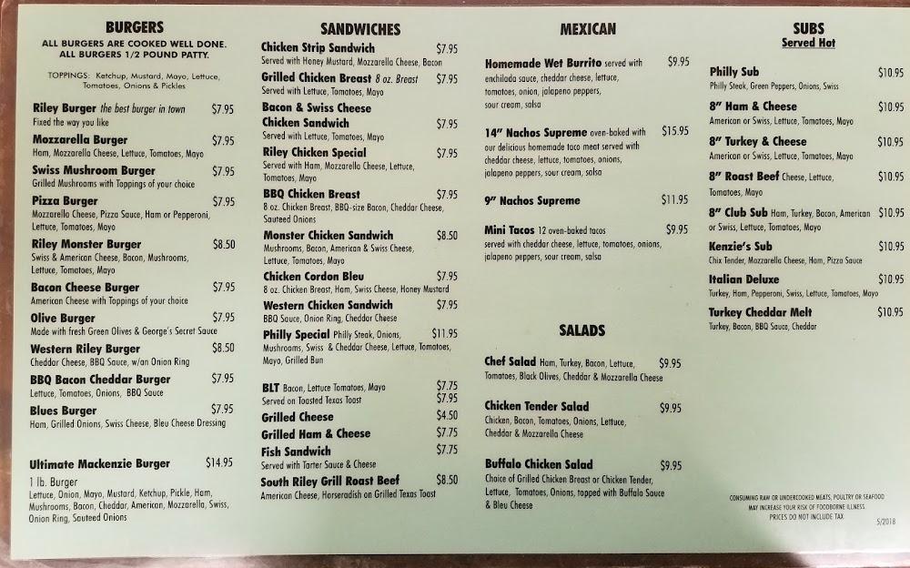 South Riley Grocery, Tavern & Grill Menu image 2