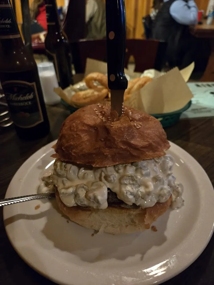 Olive Burger and Onion Rings Fantastic